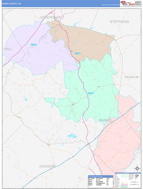 Banks County, GA Wall Map Color Cast Style by MarketMAPS - MapSales.com