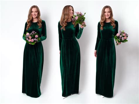 Emerald Green Velvet Long Dress, Bridesmaid Velvet Dress, Wedding Dress, Velvet Bridesmaid Dress ...
