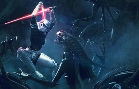 Stormtrooper battling Alien Xenomorph wallpaper, digital art, Star Wars ...