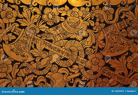 Traditional Thai Art On Wall Stock Image - Image: 14552491