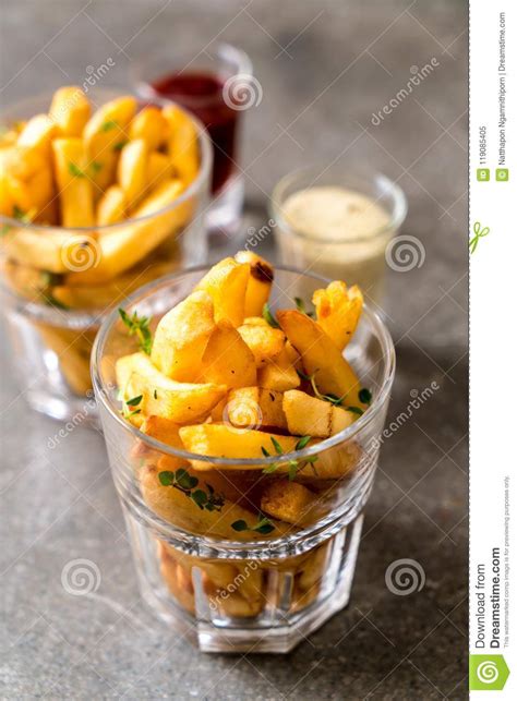 French fries with sauce stock image. Image of golden - 119085405