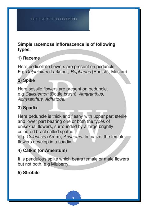 What are the types of Racemose inflorescence? | Physics Wallah