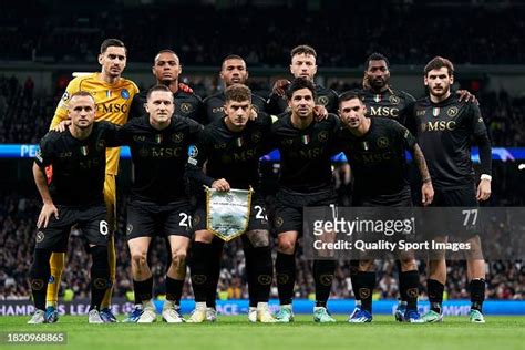 Players of SSC Napoli line up for a team photo prior to the UEFA ...