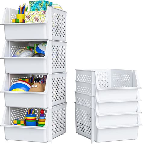 Skywin Plastic Stackable Storage Bins for Pantry - Stackable Bins For