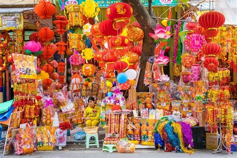 Decorations for sale during Tet (Vietnamese New Year), Hanoi, Vietnam ...