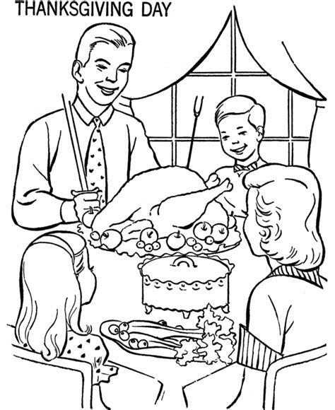 Thanksgiving Dinner Coloring Page Sheets - Family at Thanksgiving ...