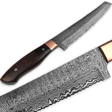 WHITE DEER Forged Serrated Bread Knife Chef Cutlery Damascus Steel Saw 1095HC Kitchen - Edge Import