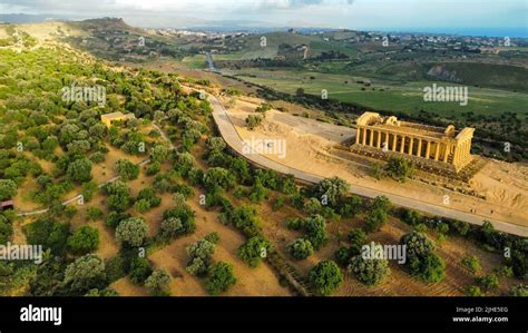 An aerial shot of Temple of Concordia in Valley of the Temples ...