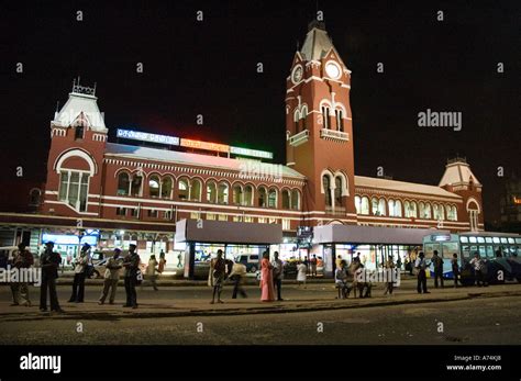 Chennai railway station building at night Stock Photo - Alamy