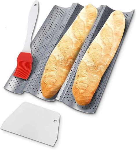 KOKIPRO French Bread Baguette Pan 15" x 9.6" Nonstick Perforated Baguette Pans For Baking 3in1 ...