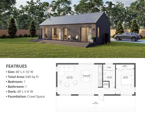 Modern Cabin House 16 X 40 640 Sq Ft Tiny House - Etsy Shed House Plans, Shed To Tiny House ...