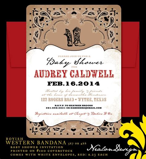 Nealon Design: WESTERN BANDANA Baby Shower Invitation