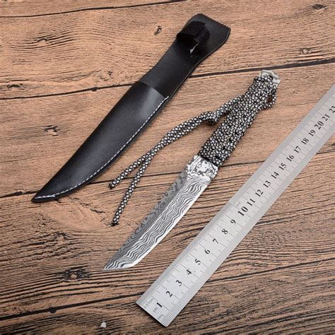 New Small Katana Fixed Blade Knife 440C Tanto Blade Full Tant Paracord Handle Straight Knives ...