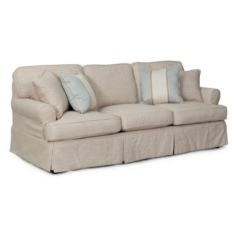 85” Linen Beige T-cushion Sofa Cover with Back and Seat Cushion Cover and Pillow Covers ...