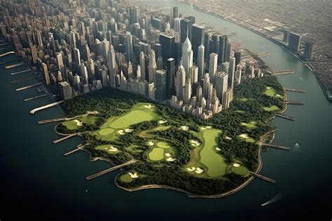 Premium AI Image | Downtown manhattan in new york city is a huge golf course aerial view ...