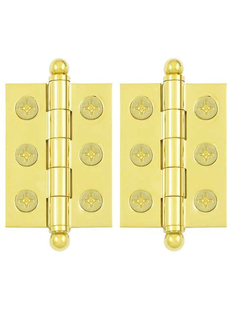 Pair of Premium Solid Brass Cabinet Hinges with Ball Tips - 2" x 1 1/2" | House of Antique Hardware