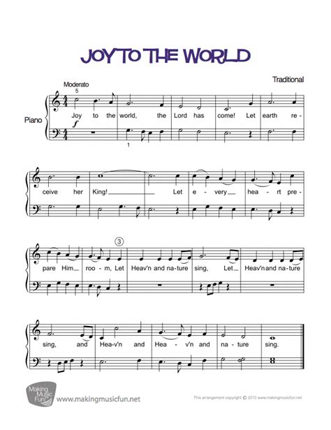 Joy to the World | Easy Piano Sheet Music (Digital Print) #pianoclasses | Piano sheet, Piano ...