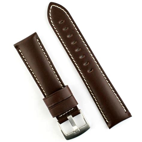 20mm Brown Calf Leather Watch Band White Stitch | B & R Bands