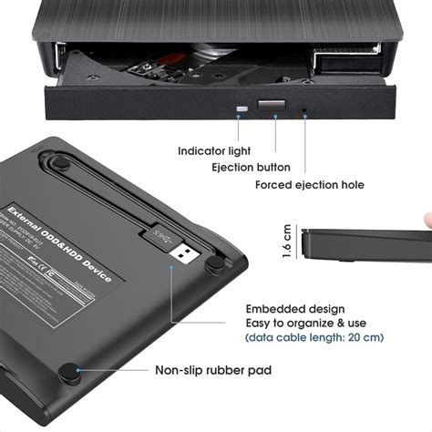 ROOFULL External CD DVD +/-RW Drive USB 3.0 Protable USB DVD/CD ROM Burner Optical Drive Player ...