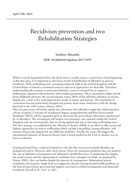 (PDF) Recidivism prevention and two Rehabilitation Strategies