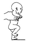 Hold the baby to use the early stepping reflex to strengthen her legs. | Pediatric physical ...