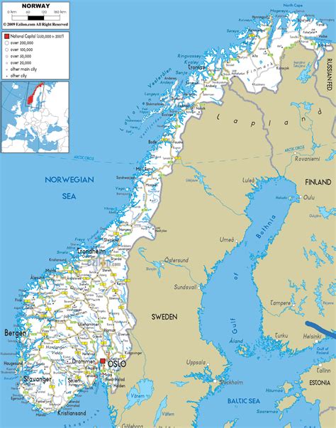 Large detailed road map of Norway with all cities and airports ...