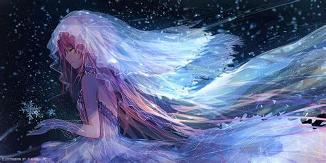 Download Madoka Kaname Pink Hair Long Hair Snowflake Veil Winter Bride Anime Puella Magi Madoka ...