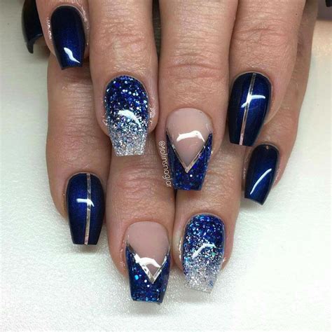 Blue And Silver Short Nails - Molly Nails