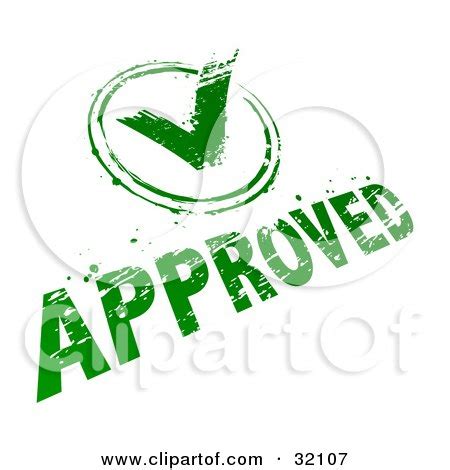 Clipart Illustration of a Green Check Mark And Approved Stamp On A White Background by beboy #32107