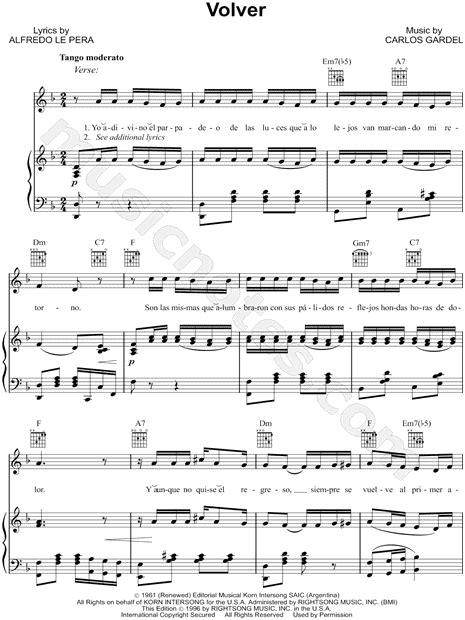 Carlos Gardel "Volver" Sheet Music in D Minor (transposable) - Download & Print - SKU: MN0091229