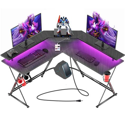 Buy SEVEN WARRIOR Gaming Desk 50.4” with LED Lights & Power Outlets, L ...