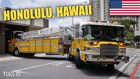 *AIRHORN* [Honolulu Fire Dept.] Tiller Ladder 2 Responding With Lights & Siren - YouTube