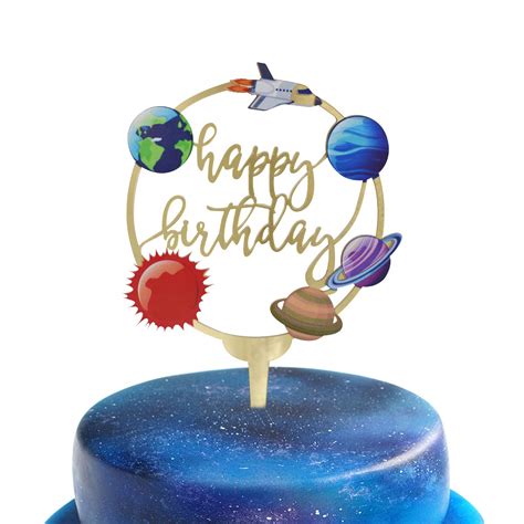 Buy Happy Birthday Acrylic Cake Toppers for Outer Space Theme Birthday Party Decorations, Rocket ...