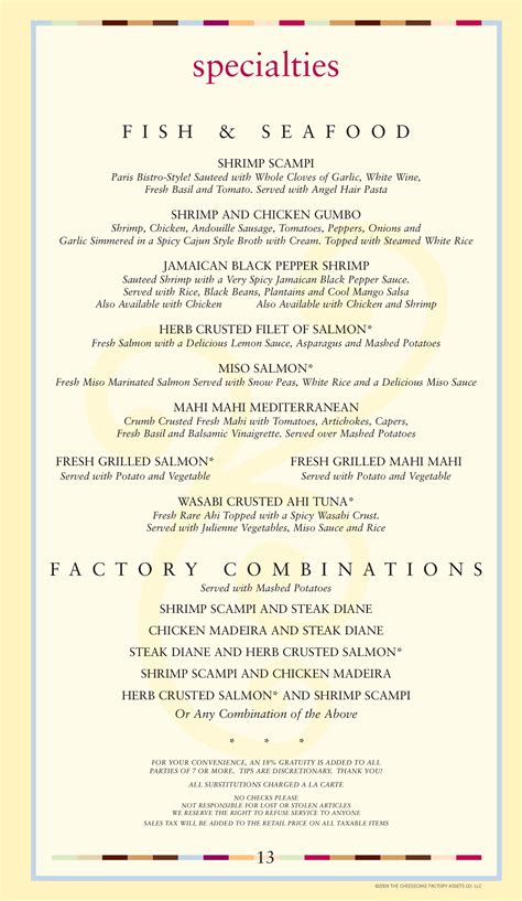 Menu at The Cheesecake Factory desserts, Greenwood, U.S. Hwy 31 N