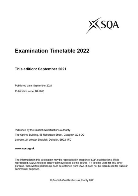 SQA 2022 Exam Timetable – Tynecastle High School