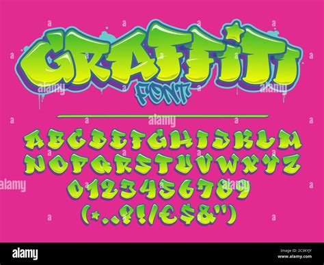 Lime graffiti vector font. Capital letters, numbers and glyps alphabet. Fully customizable ...