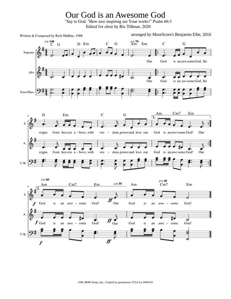 Our God is an Awesome God Sheet music for Soprano, Alto, Bass (Choral) | Musescore.com