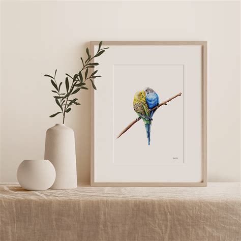 Budgie Art Print. Bird Couple Portrait Watercolor Painting. Cute Budgie ...