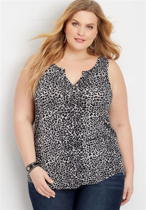 Maurices Plus Size Womens 24/7 Leopard Henley Tank Gray - Size 4 in ...