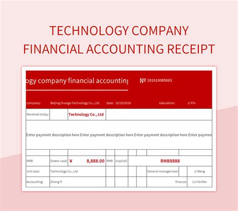 Technology Company Financial Accounting Receipt Excel Template And Google Sheets File For Free ...