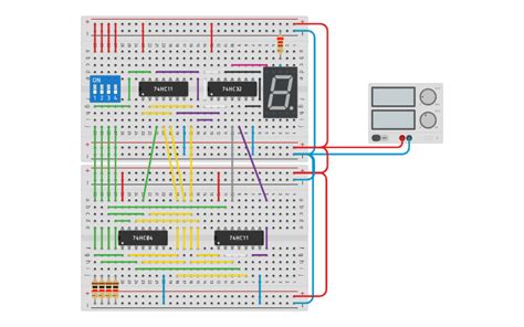 Circuit design 74HC04 | 74HC11 | 74HC32 | DISPLAY 7 - Tinkercad