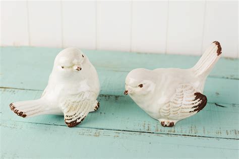 Set of Two White Ceramic Birds