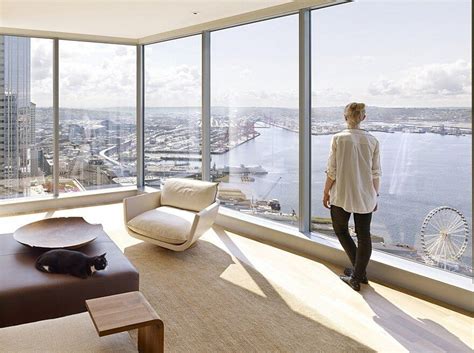 High-Rise Apartment with Floor-to-Ceiling Windows Overlooking Downtown Seattle