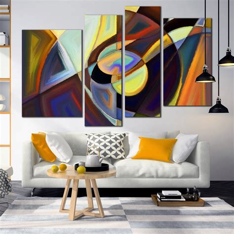 Abstract Shape Canvas Wall Art, Colorful Abstract Patterns 4 Piece Mul – Dwallart