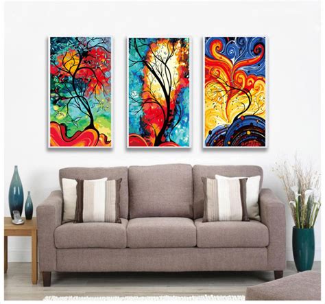 Set of 3 Paint by number kit/ Abstract colorful tree painting/ | Etsy