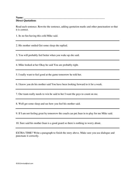 Dialogue Punctuation Worksheet Grade 4