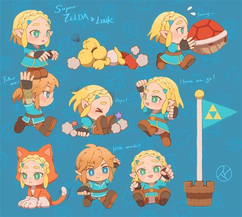 Legend of Zelda Breath of the Wild sequel meets Super Mario crossover art > Link & Princess ...