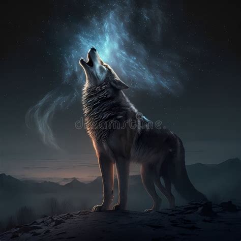 Wolf Howling at Night. Generative AI Stock Illustration - Illustration ...