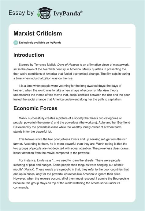 Marxist Criticism - 947 Words | Essay Example