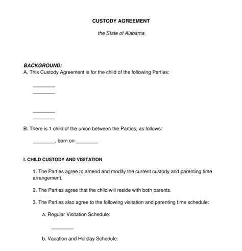 Child Custody Agreement - FREE - Sample, Template